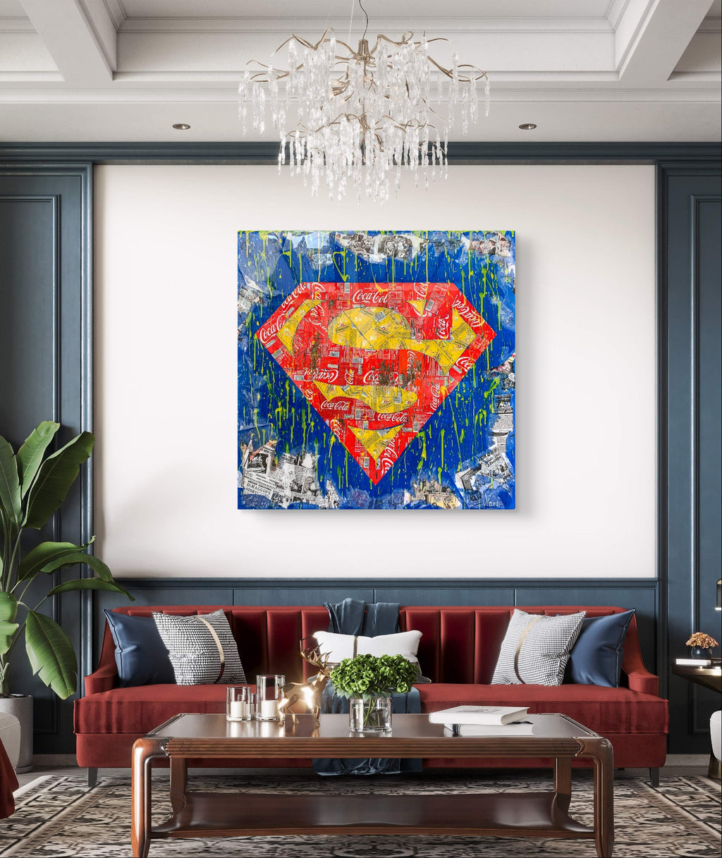 Superman Recycling, tableau de MaxL accroché au mur, mise en situation 2