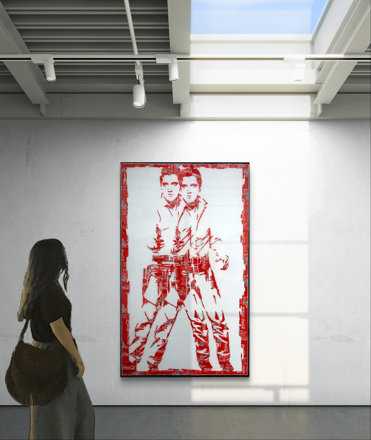 Double Elvis, tableau de MaxL au mur avec des visiteurs pour donner l'échelle 1