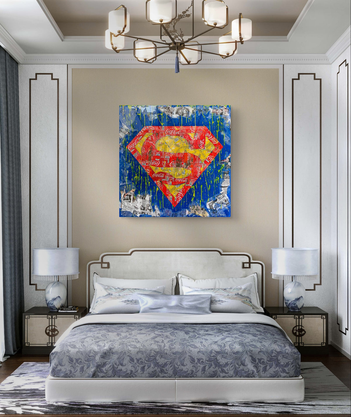 Superman Recycling, tableau de MaxL accroché au mur, mise en situation 1