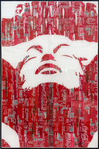 Cascade, tableau pop art de MaxL en canettes recyclées et résine, vue de face