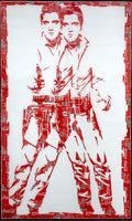 Double Elvis, tableau pop art de MaxL en canettes recyclées et résine, vue de face