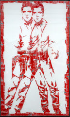 Double Elvis, tableau pop art de MaxL en canettes recyclées et résine, vue de face