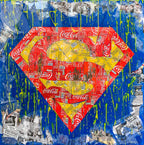 Superman Recycling, tableau pop art de MaxL en canettes recyclées, vue de face