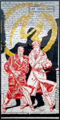 La Marque Jaune, tableau pop art de MaxL en canettes recyclées et résine, vue de face
