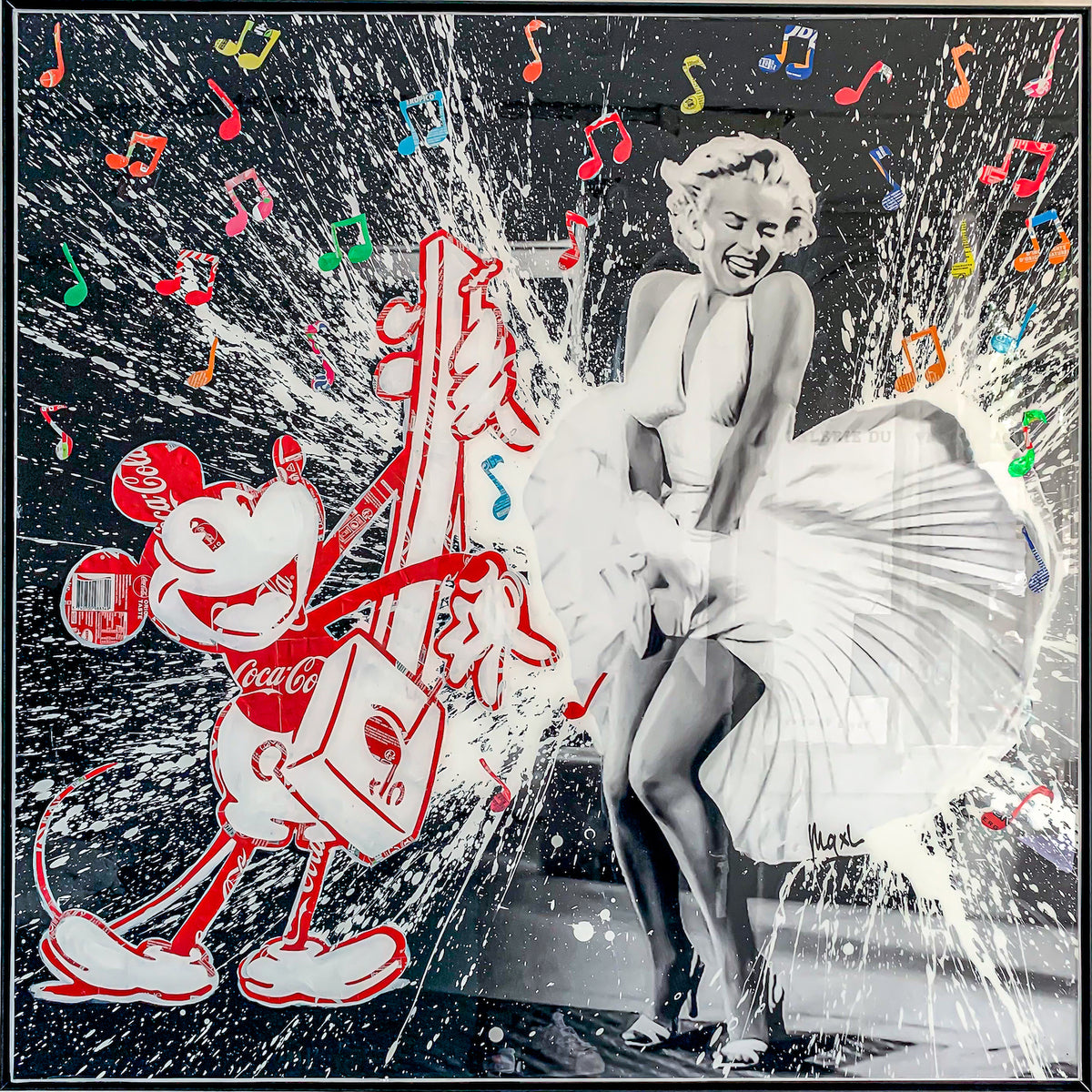 Mickey & Marilyn, tableau pop art de MaxL en canettes recyclées et résine, vue de face