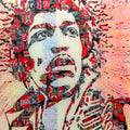 Hendrix Cola, tableau pop art de MaxL en canettes recyclées et résine, vue de face