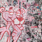 Think Pink, tableau pop art de MaxL en canettes recyclées et résine, vue de face