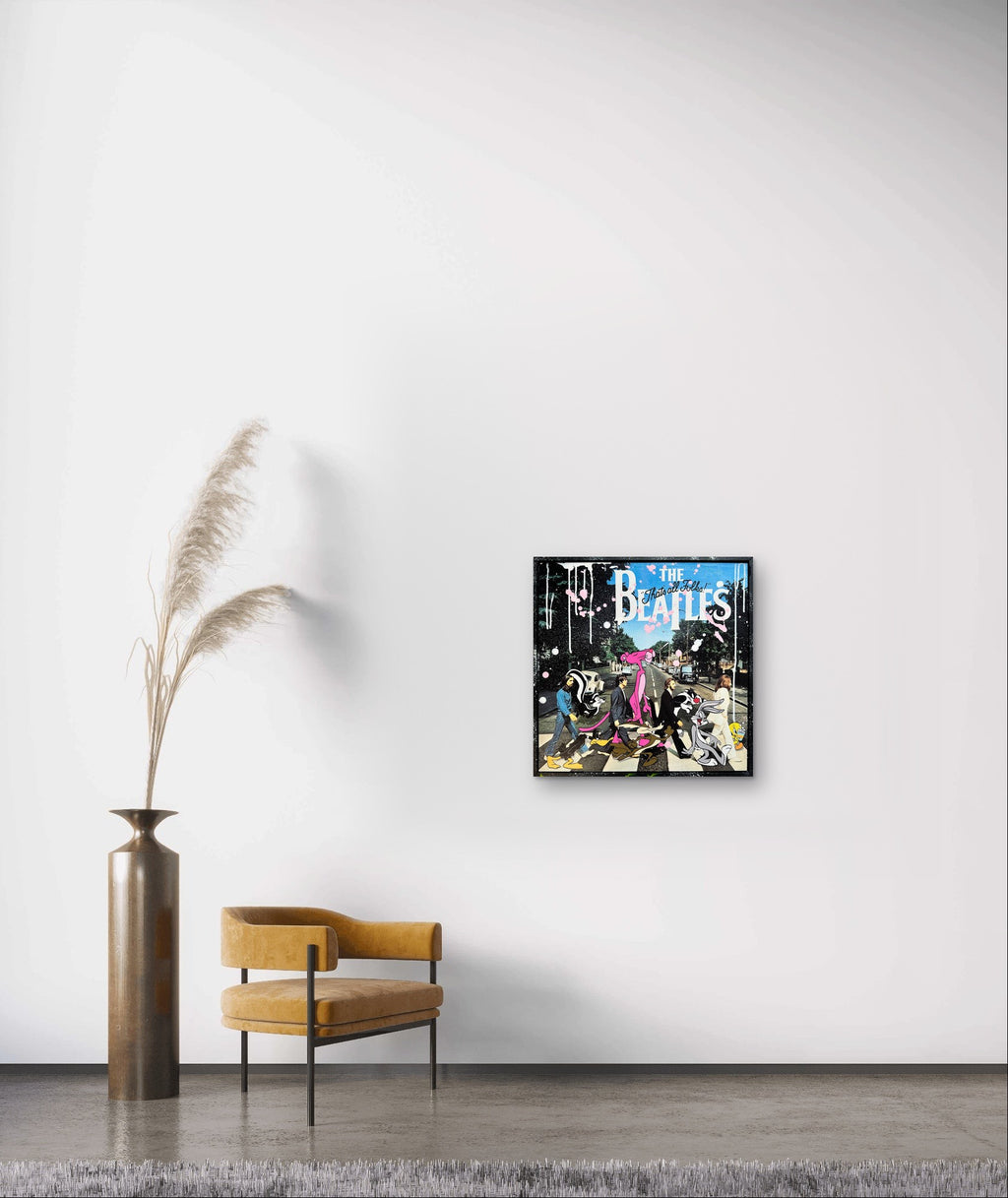 Abbey Toons #1 de MaxL sur un mur blanc près d'un fauteuil, mise en situation