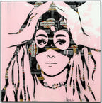 Ariana Pink & Black, tableau pop art de MaxL en canettes recyclées, vue de face