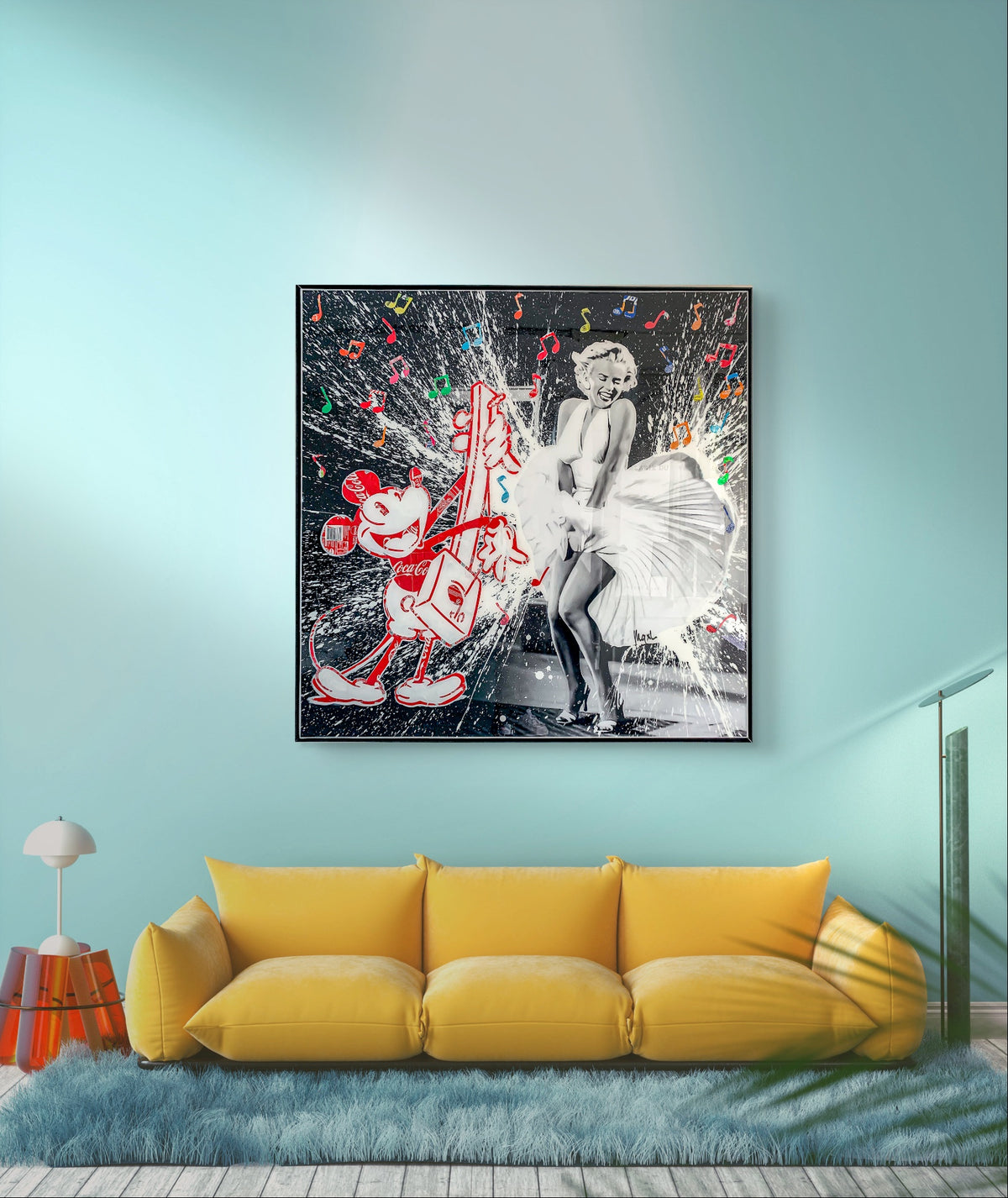 Mickey & Marilyn, tableau de MaxL accroché au mur, mise en situation 1