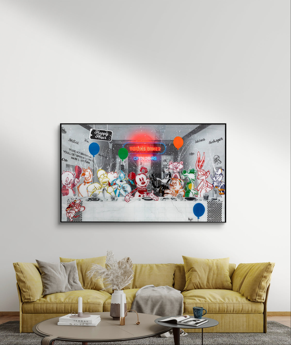 La Cène, tableau de MaxL accroché au mur, mise en situation 1
