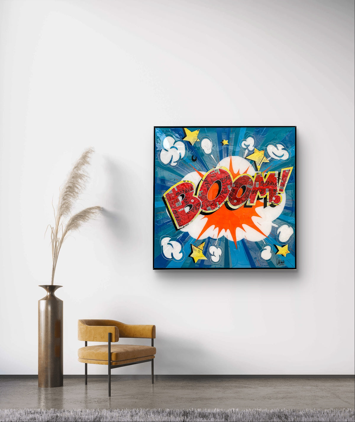 Boom, tableau de MaxL accroché au mur, mise en situation 1