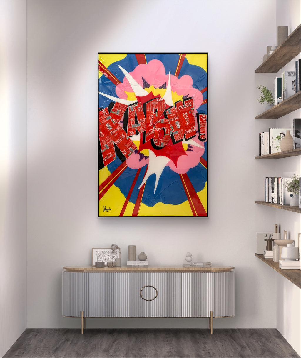 Kapow, tableau de MaxL accroché au mur, mise en situation 3