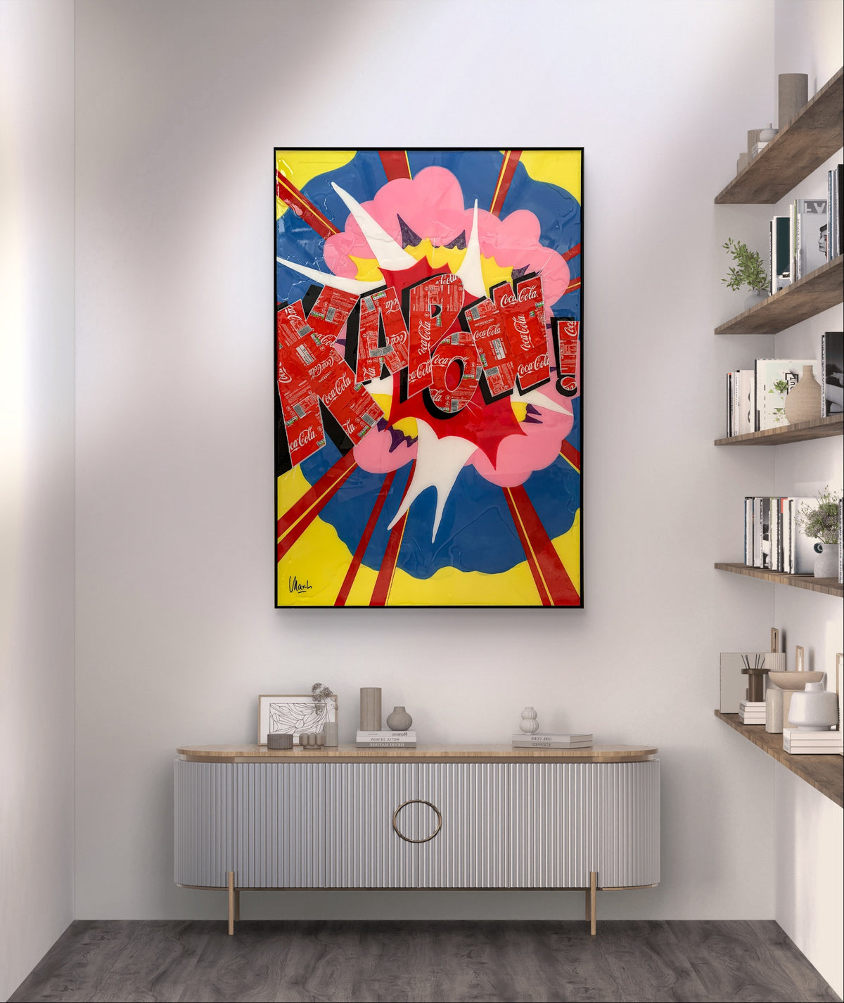 Kapow, tableau de MaxL accroché au mur, mise en situation 3