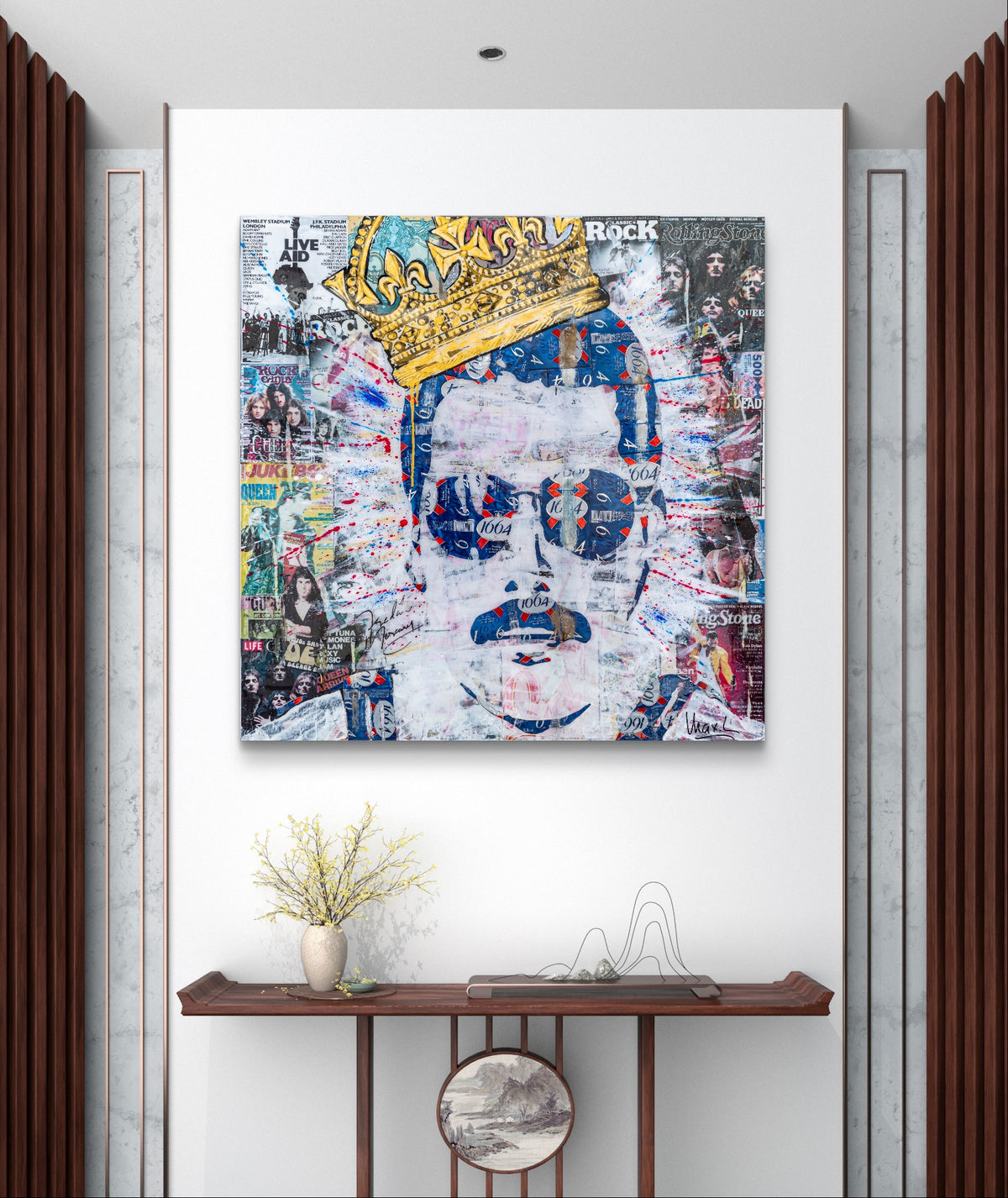 Freddie, tableau de MaxL accroché au mur, mise en situation 3
