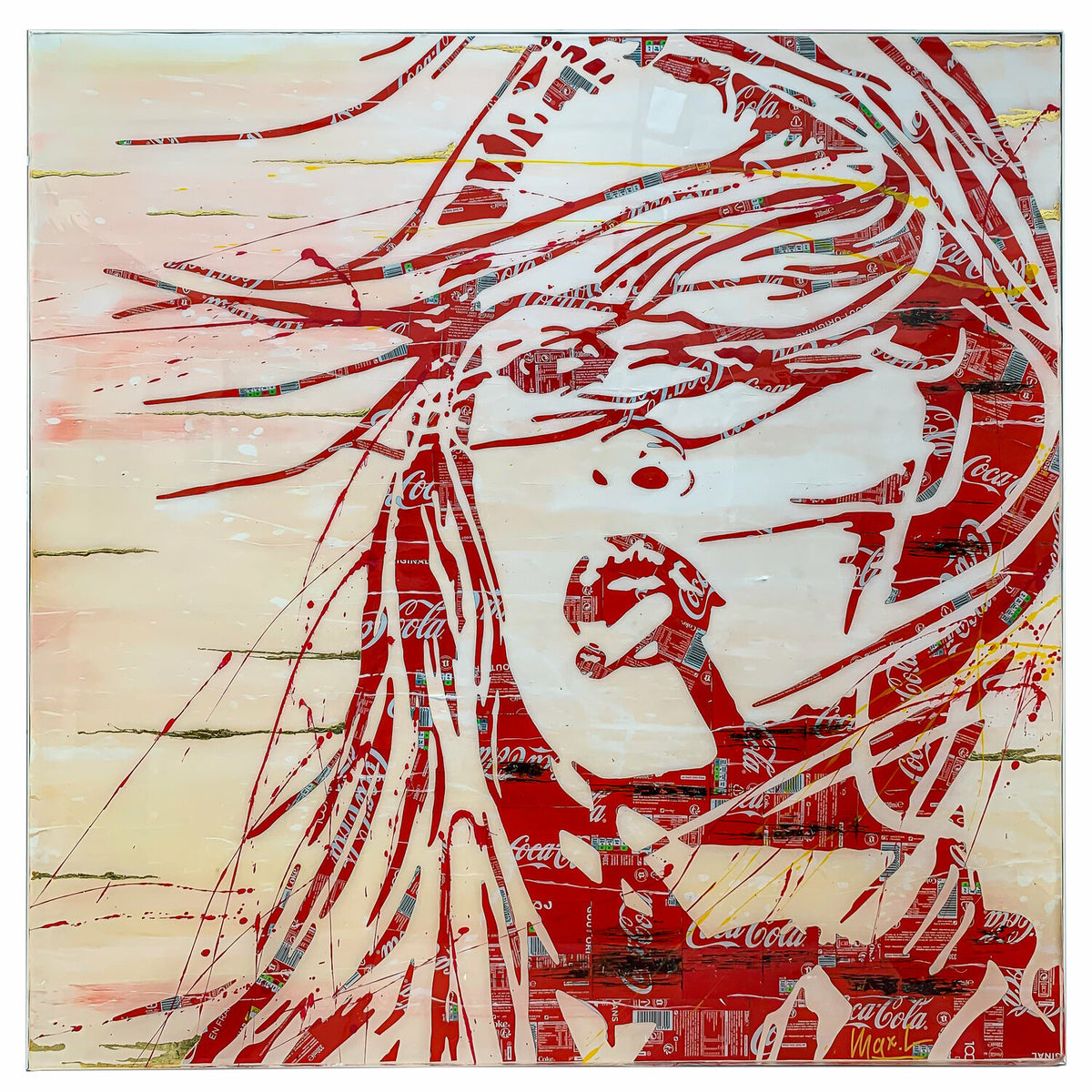Iconic BB 2, portrait de Brigitte Bardot par MaxL en canettes recyclées et résine, vue de face