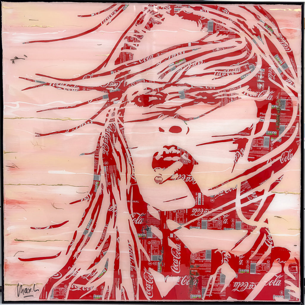 Iconic BB 3, tableau pop art de MaxL en canettes recyclées et résine, vue de face