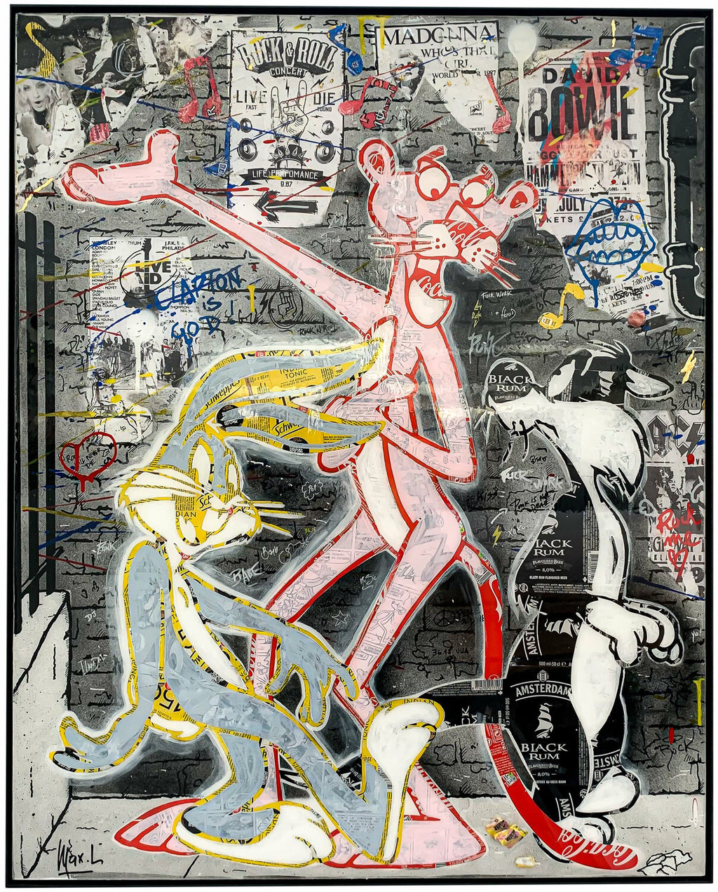 Les groupies, tableau pop art de MaxL en canettes recyclées et résine, vue de face