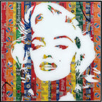Marilyn, tableau pop art de MaxL en canettes recyclées et résine, vue de face