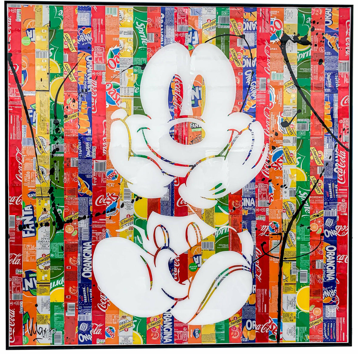 Mickey Rainbow, tableau pop art de MaxL en canettes recyclées et résine, vue de face