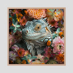 Affiche Iguana Flowers de MaxL encadrée, cadre en chêne clair