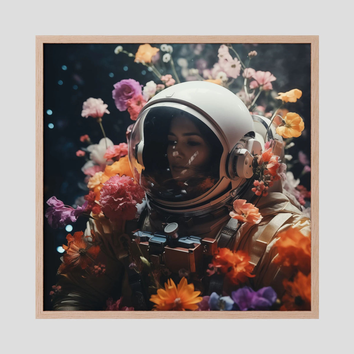 Affiche Flowers in space #3 de MaxL encadrée, cadre en chêne clair