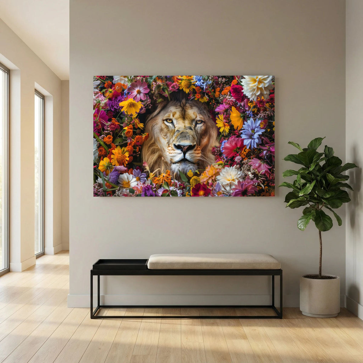 Affiche Lion Flowers #2 Paysage de MaxL au-dessus d'un banc, dans une entrée