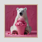 Affiche Pink Polar Ice Cream de MaxL encadrée, cadre en chêne clair