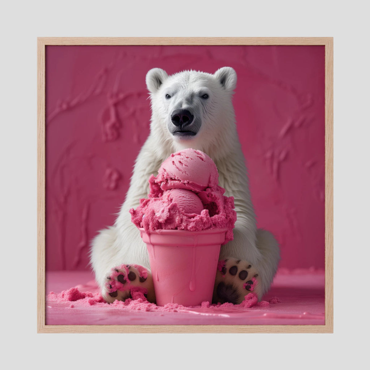 Affiche Pink Polar Ice Cream de MaxL encadrée, cadre en chêne clair