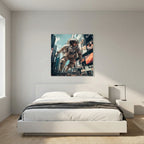 Affiche Flying astronaut in New York de MaxL au-dessus d'un lit, dans une chambre