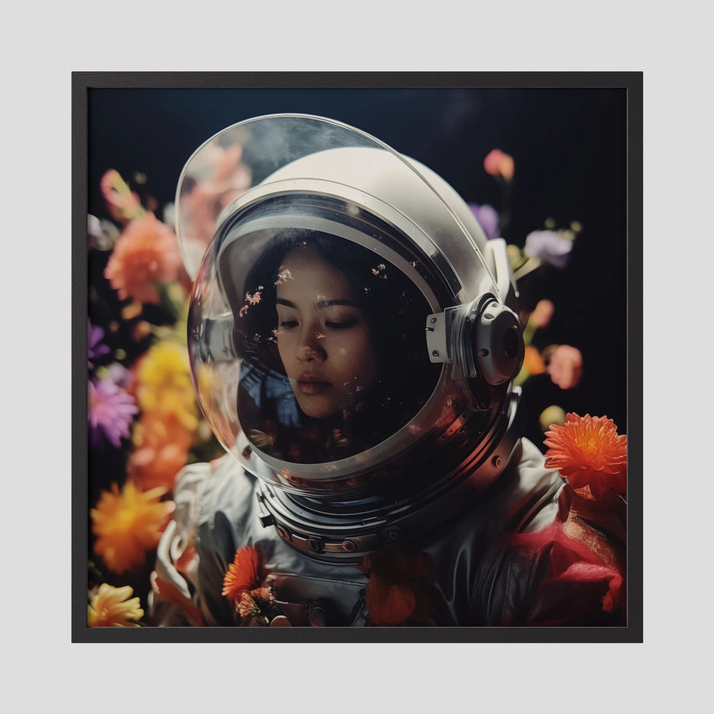 Affiche Flowers in space #2 de MaxL encadrée, cadre en bois noir