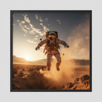 Affiche Flying astronaut in desert #2 de MaxL encadrée, cadre en bois noir