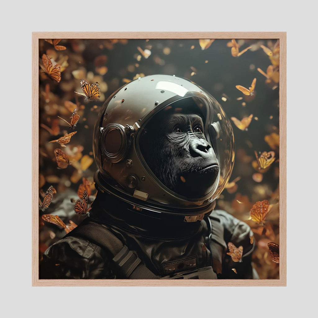 Affiche Space Gorilla de MaxL encadrée, cadre en chêne clair