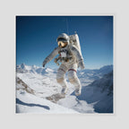 Affiche Flying astronaut in Mountains de MaxL encadrée, cadre en bois blanc