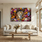 Affiche Lion Flowers #2 Paysage de MaxL au-dessus d'un canapé, dans un salon