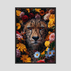 Affiche Cheetah Flowers Portrait de MaxL encadrée, cadre en bois noir