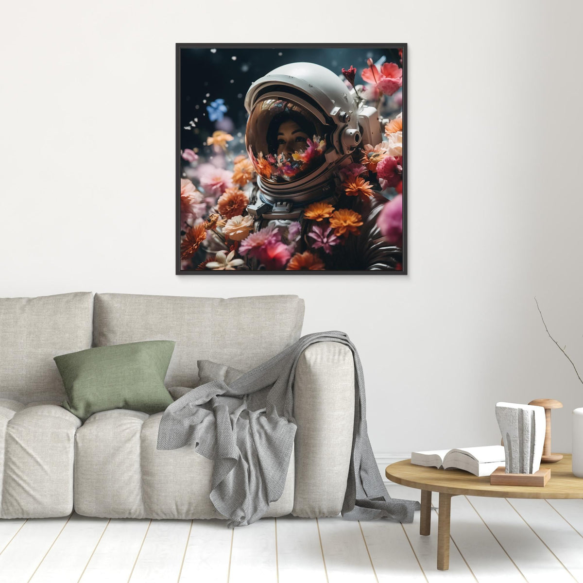 Flowers in space, tirage sur toile de MaxL au mur, mise en situation 1