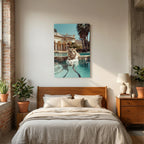 Affiche Tiger Nap de MaxL au-dessus d'un lit, dans une chambre