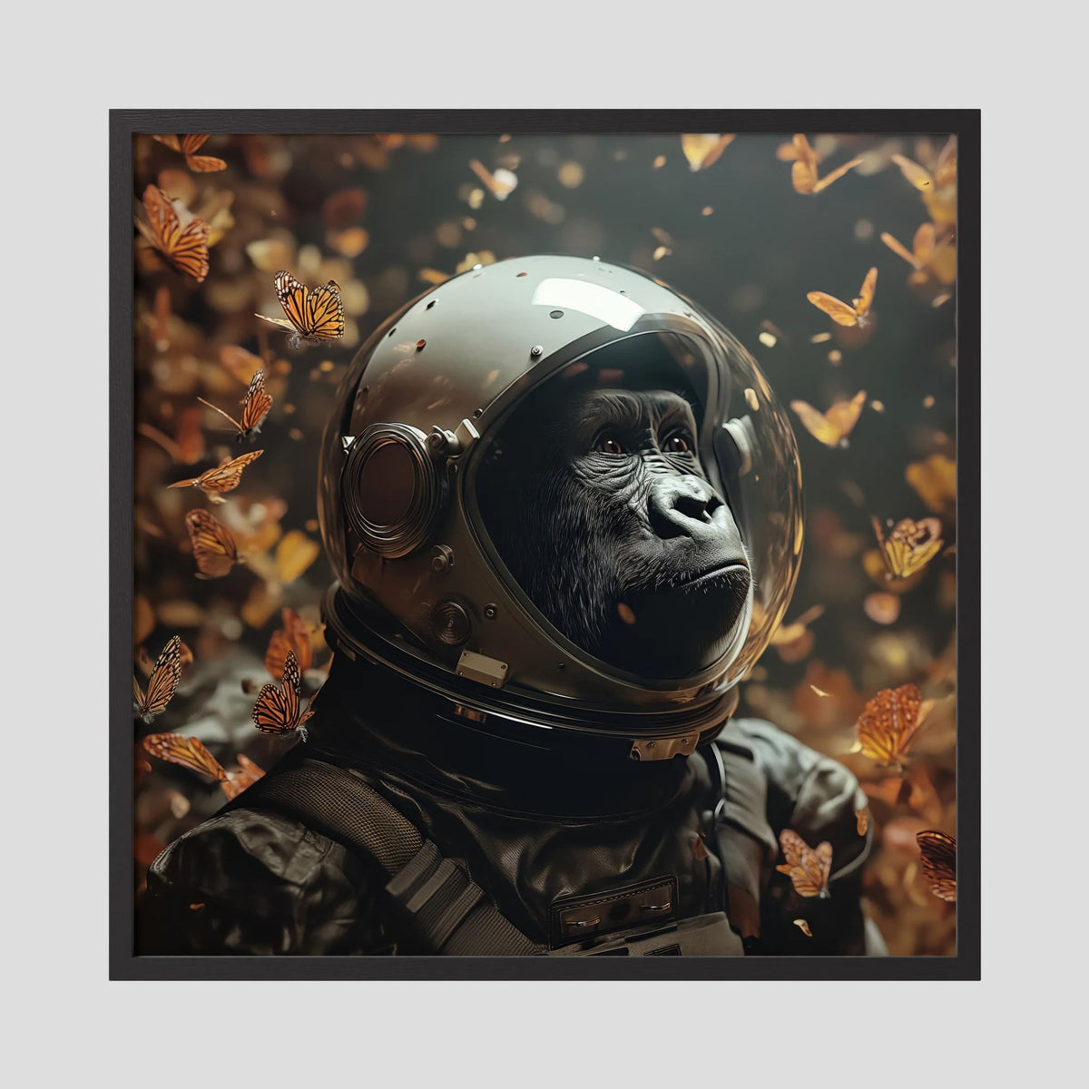 Affiche Space Gorilla de MaxL encadrée, cadre en bois noir