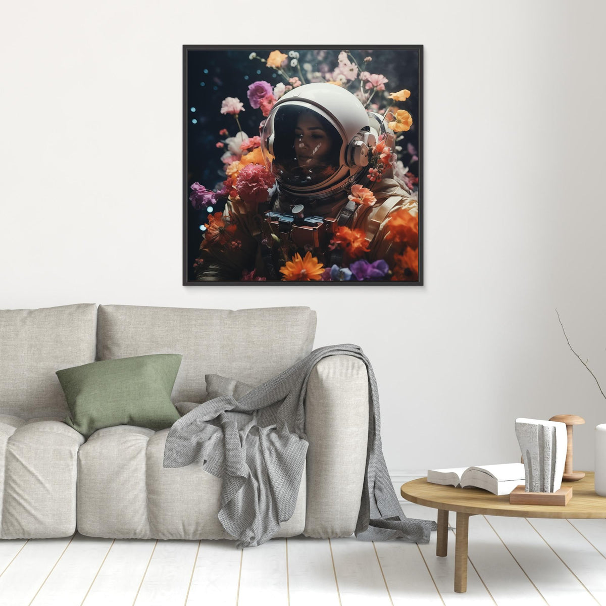 Flowers in space #3, tirage sur toile de MaxL au mur, mise en situation 1