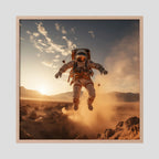 Affiche Flying astronaut in desert #2 de MaxL encadrée, cadre en chêne clair