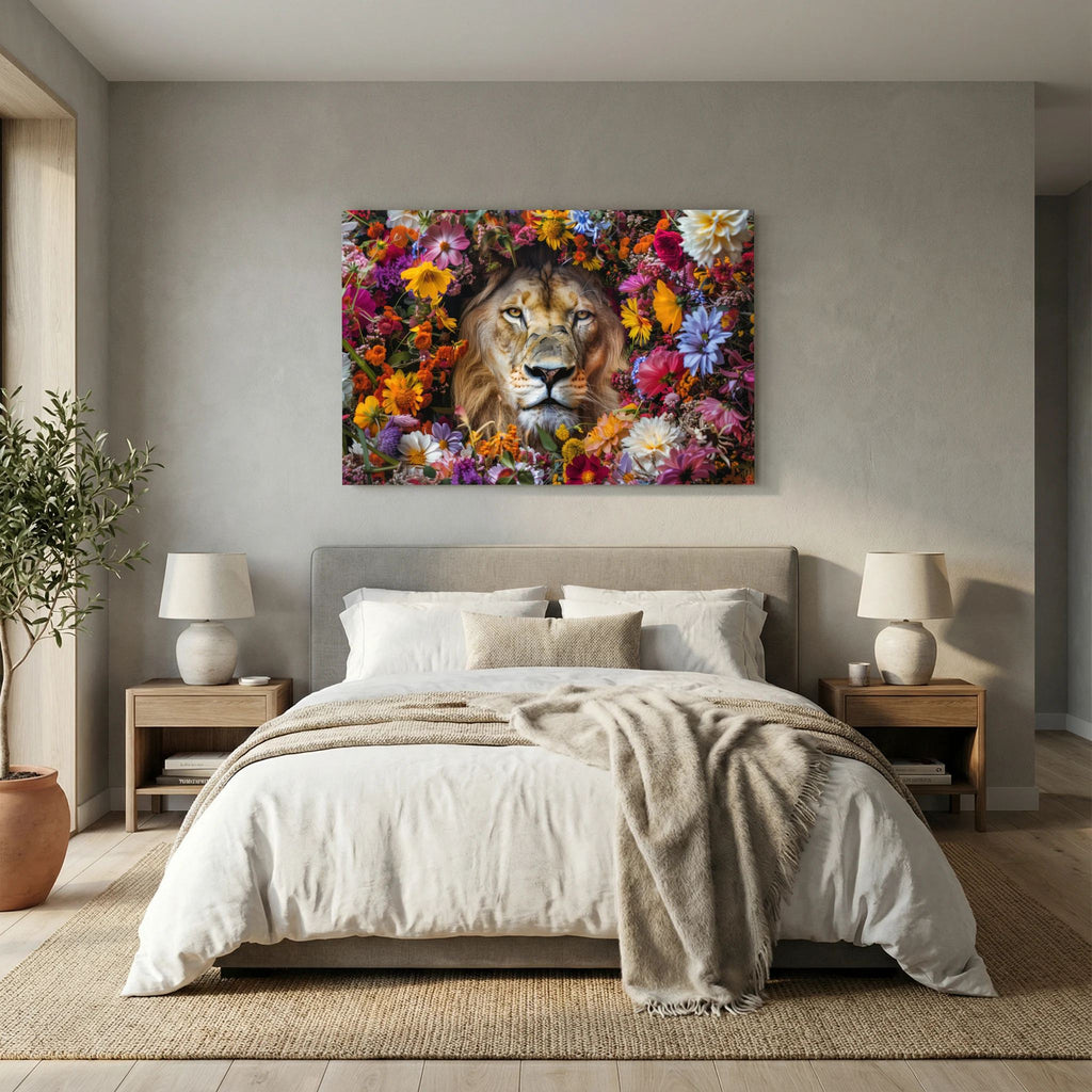 Affiche Lion Flowers #2 Paysage de MaxL au-dessus d'un lit, dans une chambre