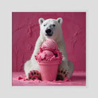 Affiche Pink Polar Ice Cream de MaxL encadrée, cadre en bois blanc
