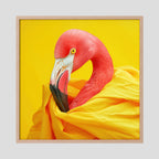 Affiche Diva Flamingo Carré de MaxL encadrée, cadre en chêne clair