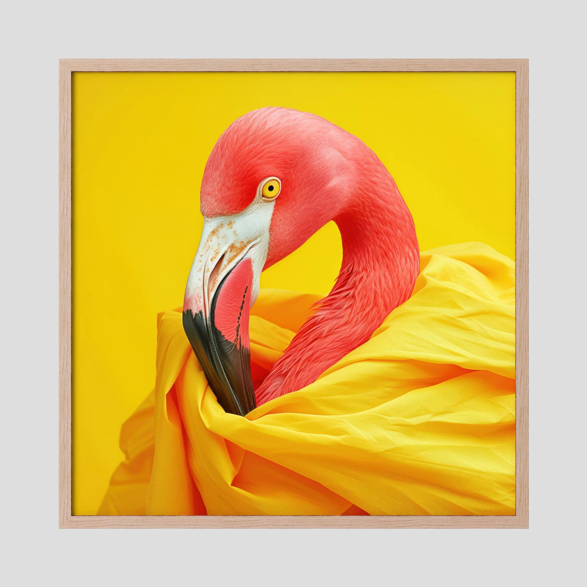 Affiche Diva Flamingo Carré de MaxL encadrée, cadre en chêne clair