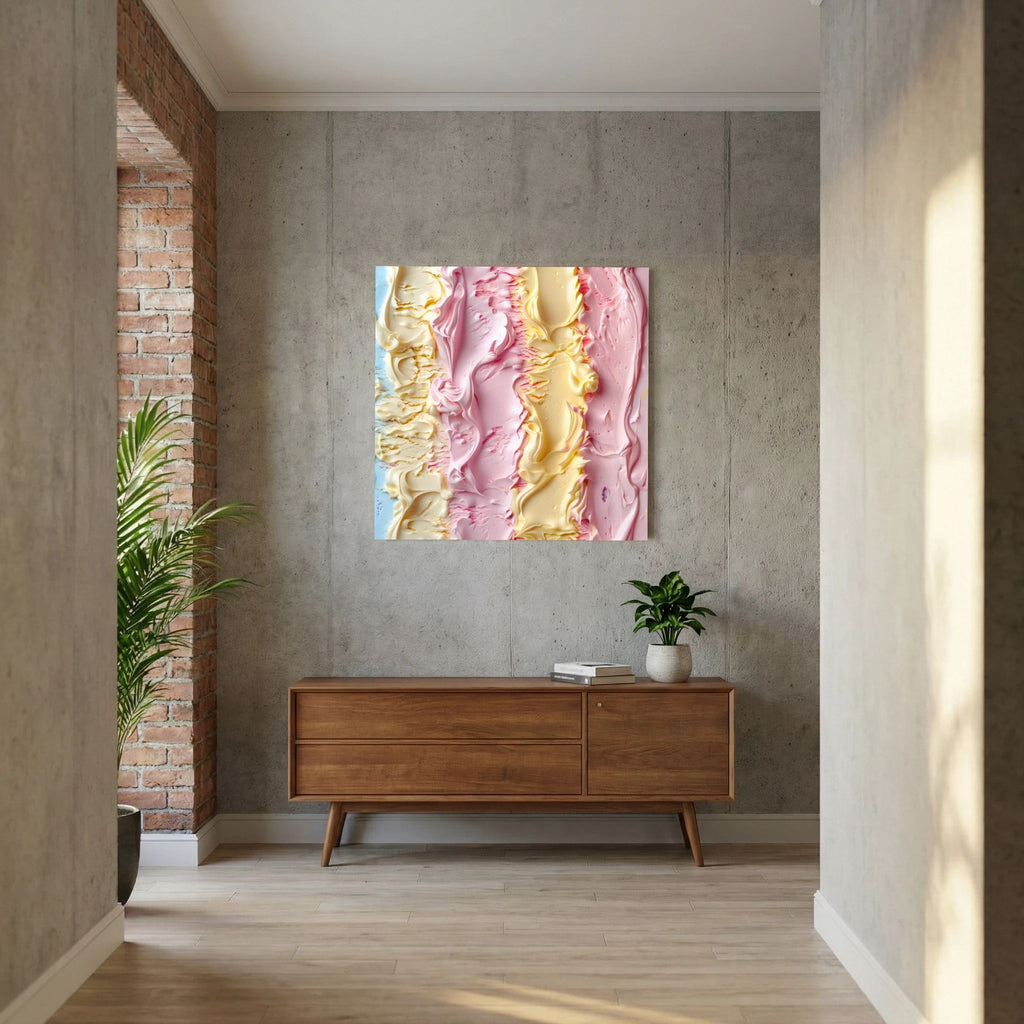 Affiche Ice Creamy de MaxL au-dessus d'un buffet en bois