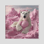 Affiche Pink Polar Ice Cream #2 de MaxL encadrée, cadre en bois blanc