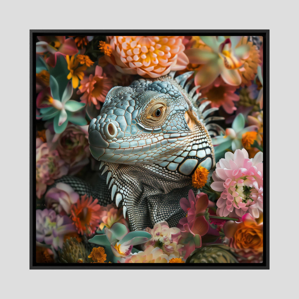 Iguana Flowers, tirage sur toile de MaxL avec cadre noir