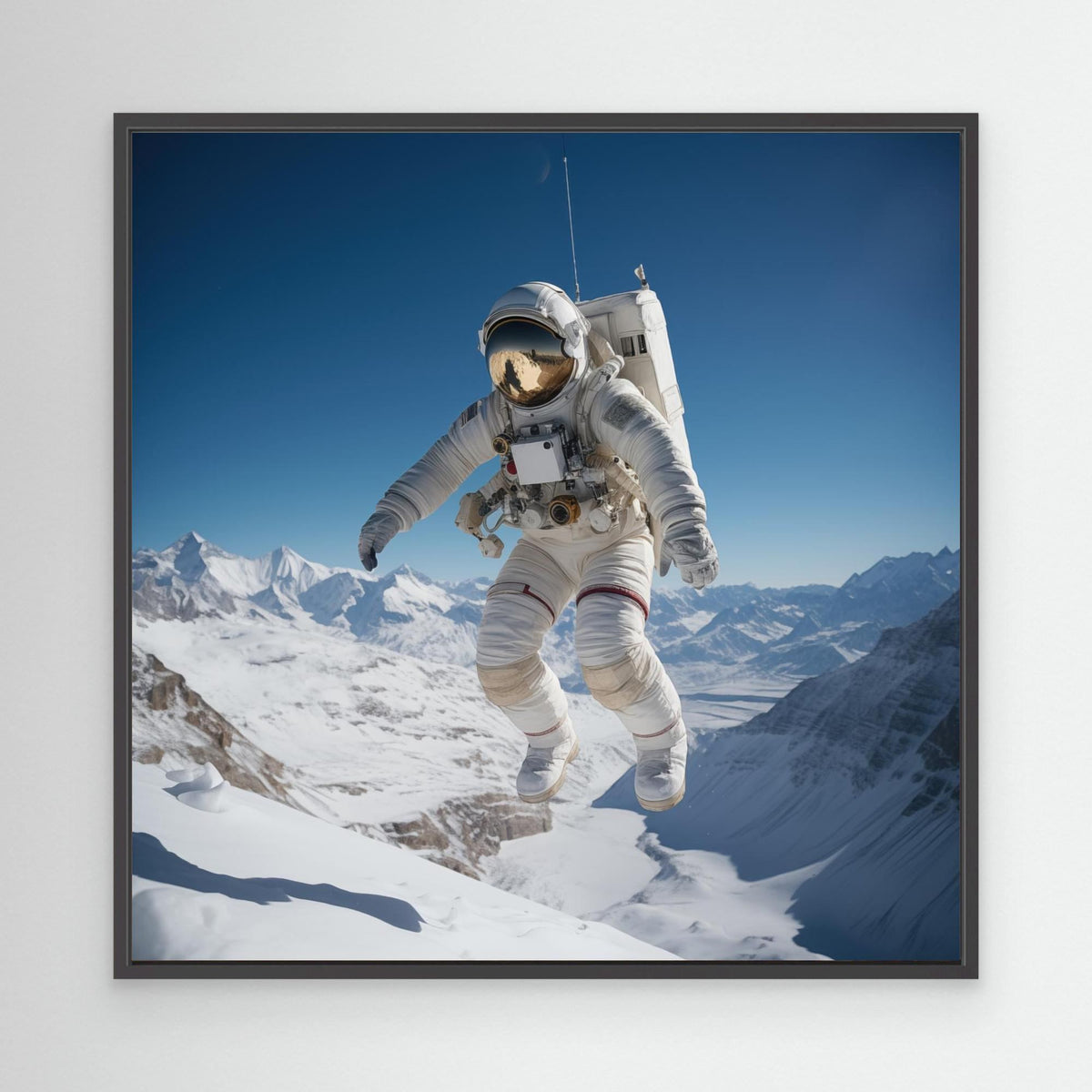 Flying astronaut in Mountains