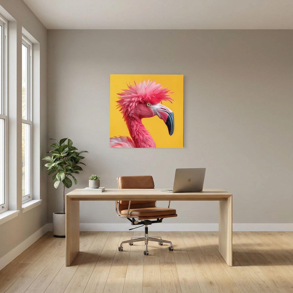 Affiche Punk Flamant Rose de MaxL au-dessus d'un bureau